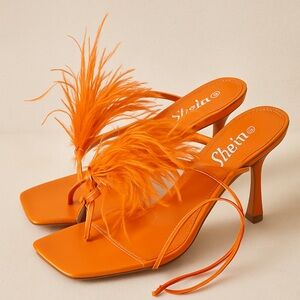 SheIn Orange Feather Heels – Size 10 | Brand New